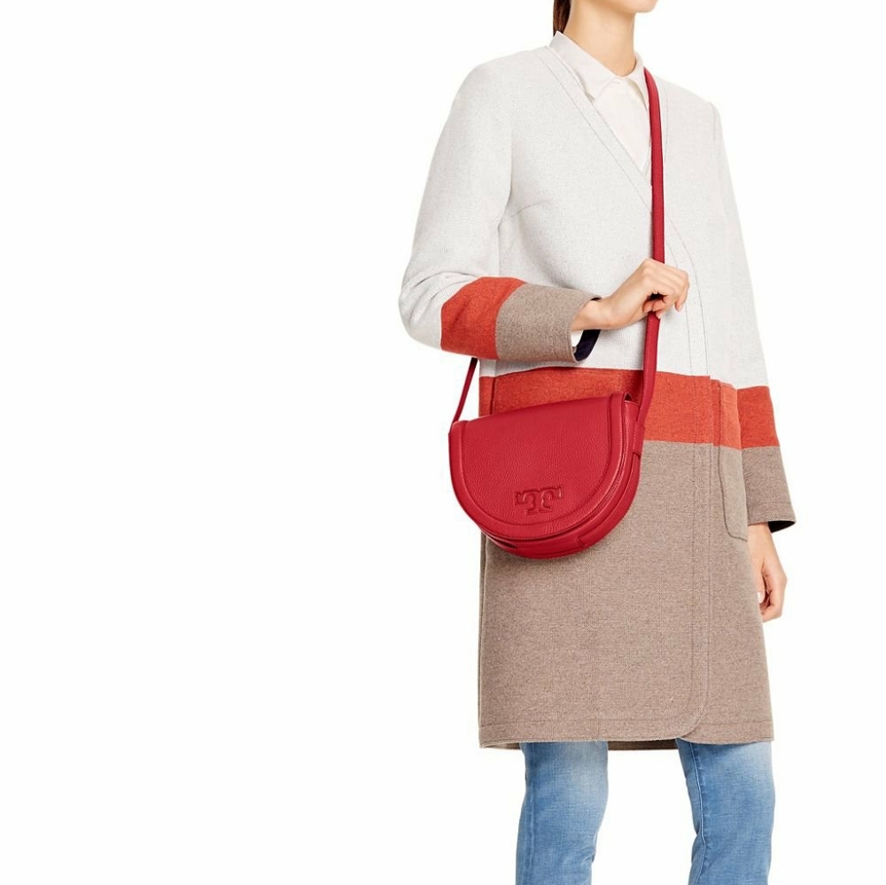 Tory Burch T-Serif Saddlebag Red Pebbled - Picture 10 of 10